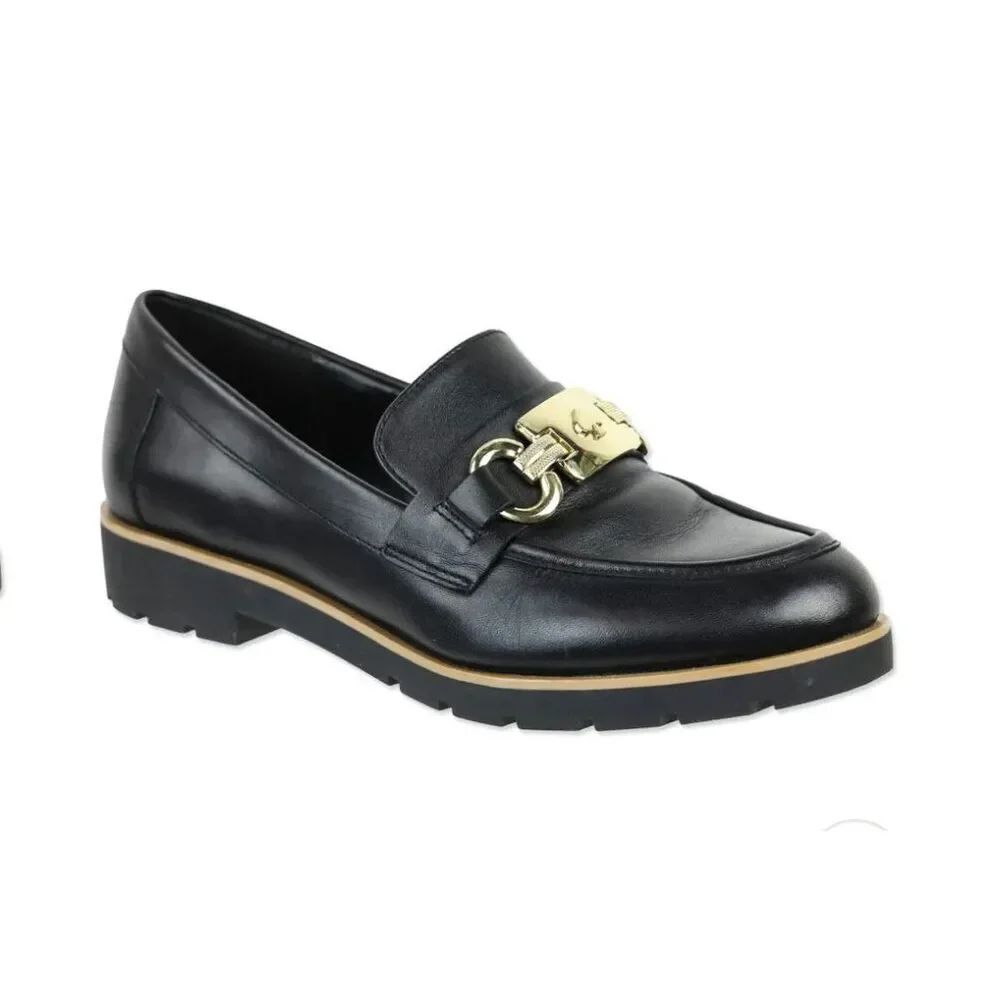 Kate Spade Kolby Spade Gold Horsebit Hardware Black Penny Loafers Women's 8US